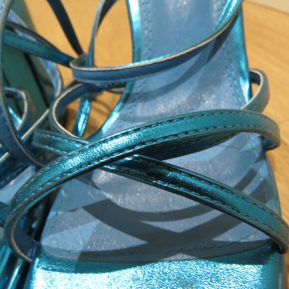 AZALEA WANG Eyes On Me Chunky Platform Sandals in Metallic Blue Y2K Disco Rave 6 - Picture 9 of 14